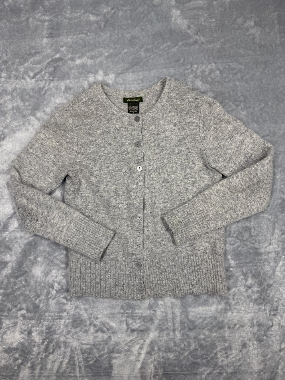 Eddie Bauer Light Gray Button-Front Wool Blend Cardigan